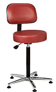 Vinyl Upholstered Work Stool with Round Seat - 17" - 22.5"H adjustable, 5-leg Polished Aluminum Base, Backrest