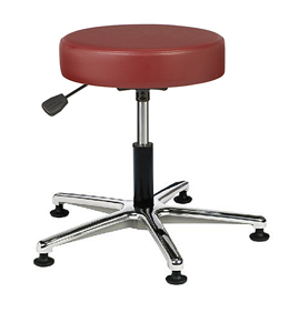 Vinyl Upholstered Work Stool with Round Seat - 21" - 28.5"H adjustable, 5-leg Polished Aluminum Base