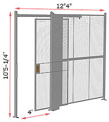 1-Wall Woven Wire Security Partition, 12'4" wide, 10'5-1/4" tall - 4' Sliding Gate