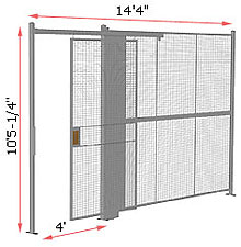 1-Wall Woven Wire Security Partition, 14'4" wide, 10'5-1/4" tall - 4' Sliding Gate