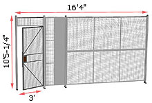 1-Wall Woven Wire Security Partition, 16'4" wide, 10'5-1/4" tall - 3' Hinged Gate