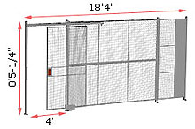 1-Wall Woven Wire Security Partition, 18'4" wide, 8'5-1/4" tall - 4' Sliding Gate