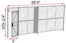 1-Wall Woven Wire Security Partition, 20'4" wide, 10'5-1/4" tall - 3' Hinged Gate