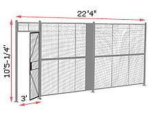 1-Wall Woven Wire Security Partition, 22'4" wide, 10'5-1/4" tall - 3' Hinged Gate