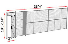 1-Wall Woven Wire Security Partition, 28'4" wide, 10'5-1/4" tall - 3' Hinged Gate