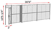 1-Wall Woven Wire Security Partition, 30'6" wide, 10'5-1/4" tall - 3' Hinged Gate