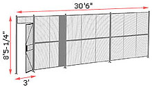 1-Wall Woven Wire Security Partition, 30'6" wide, 8'5-1/4" tall - 3' Hinged Gate