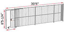 1-Wall Woven Wire Security Partition, 30'6" wide, 8'5-1/4" tall - 4' Sliding Gate