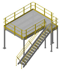 Structural Mezzanine, 9'H, 11' x 15'-11¼" Platform, Bar Grating