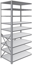 Steel Shelving, Open - 36" W x 12" D x 87" H, 9-Shelf Adder, 600 lbs. cap., Beaded Front Post