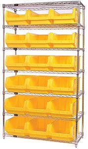 Wire Shelving Bin System with 7 shelves & 18 Magnum Bins - 18"d x 42"w x 74"h