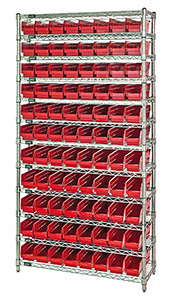 Wire Shelving Bin System with 12 shelves & 77 Shelf Bins - 12"d x 36"w x 74"h