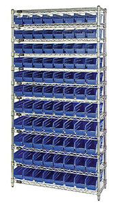 Wire Shelving Bin System with 12 shelves & 77 Shelf Bins - 18"d x 36"w x 74"h