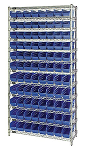 Wire Shelving Bin System with 12 shelves & 77 Shelf Bins - 24"d x 36"w x 74"h