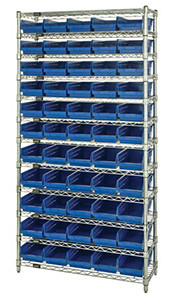 Wire Shelving Bin System with 12 shelves & 55 Shelf Bins - 24"d x 36"w x 74"h