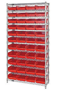 Wire Shelving Bin System with 12 shelves & 44 Shelf Bins - 18"d x 36"w x 74"h