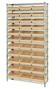 Wire Shelving Bin System with 12 shelves & 33 Shelf Bins - 12"d x 36"w x 74"h
