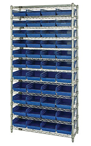 Wire Shelving Bin System with 12 shelves & 44 Shelf Bins - 24"d x 36"w x 74"h