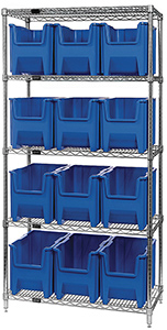 Wire Shelving Bin System with 5 shelves & 12 Giant Bins - 18"d x 36"w x 74"h
