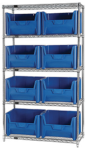 Wire Shelving Bin System with 5 shelves & 8 Giant Bins - 18"d x 42"w x 74"h