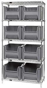 Wire Shelving Bin System with 5 shelves & 8 Giant Bins - 18"d x 36"w x 74"h
