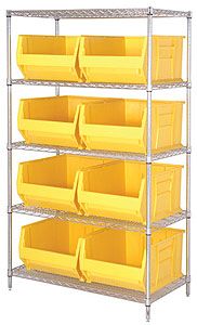 Wire Shelving Bin System with 5 shelves & 8 Jumbo Bins - 30"d x 42"w x 74"h