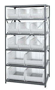 Chrome Wire Shelving w/ 6 Shelves & 13 Mixed Size Clear View Bins