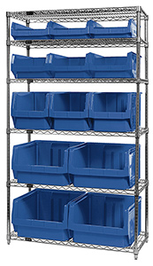 Wire Shelving Bin System with 6 shelves & 13 Magnum Bins - 18"d x 42"w x 74"h