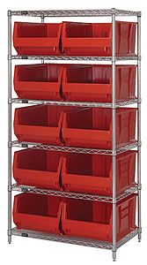 Wire Shelving Bin System with 6 shelves & 10 Shelf Bins - 24"d x 36"w x 74"h