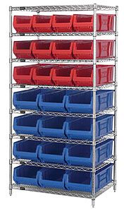 Wire Shelving Bin System with 8 shelves & 24 Shelf Bins - 24"d x 36"w x 74"h