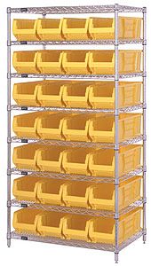 Wire Shelving Bin System with 8 shelves & 28 Shelf Bins - 24"d x 36"w x 74"h