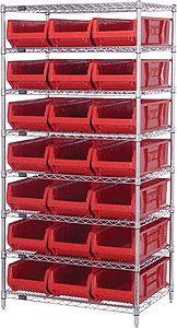 Wire Shelving Bin System with 8 shelves & 21 Shelf Bins - 24"d x 36"w x 74"h