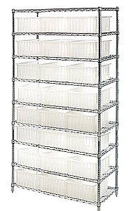 Wire Shelving w/ 24 Clear View Dividable Grid Containers - 9 Shelf