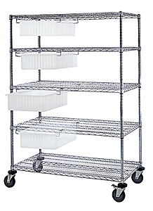 Transport Cart w/ 4 Clear View Dividable Grid Containers - 48"W