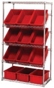 Slanted Wire Shelving - 36"L x 18"W x 63"H with Twelve 22-1/2" x 17-1/2" x 6" bins