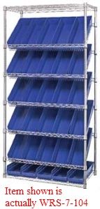 Slanted Wire Shelving - 36"L x 18"W x 74"H with Twenty-Four 17-7/8" x 8-3/8" x 4" bins