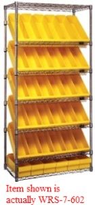 Slanted Wire Shelving - 36"L x 18"W x 74"H with Fifty-Four 17-7/8" x 3-3/4" x 4-5/8" bins