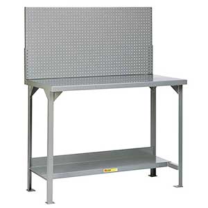 Steel Workbench - 24"D x 48"W, Fixed Ht., Pegboard, Lower Shelf