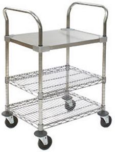 Utility Cart with stainless steel top solid shelf, 4" resilient rubber casters - 24"w x 18"d x 40"h
