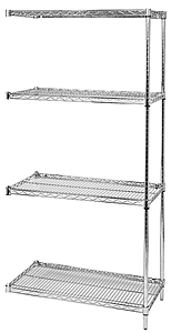 Wire Shelving - Chrome Adder, 30" W x 24" D x 74" H, Four Shelves
