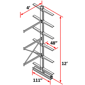 Cantilever Rack Double Sided Adder - 12'H x 4'W - (12) 48" Arms 3,000 lb. Cap. ea.