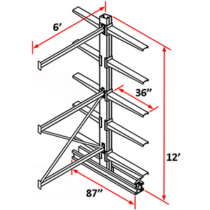 Cantilever Rack Double Sided Adder - 12'H x 6'W - (10) 36" Arms 4,100 lb. Cap. ea.