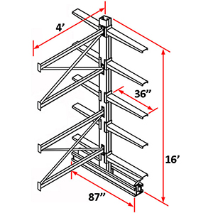 Cantilever Rack Double Sided Adder - 16'H x 4'W - (10) 36" Arms 4,100 lb. Cap. ea.