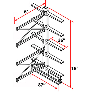 Cantilever Rack Double Sided Adder - 16'H x 6'W - (10) 36" Arms 4,100 lb. Cap. ea.