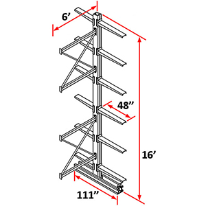 Cantilever Rack Double Sided Adder - 16'H x 6'W - (12) 48" Arms 3,000 lb. Cap. ea.