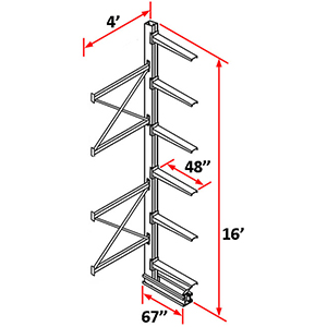Cantilever Rack Single Sided Adder - 16'H x 4'W - (6) 48" Arms 3,000 lb. Cap. ea.