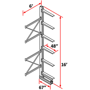 Cantilever Rack Single Sided Adder - 16'H x 6'W - (6) 48" Arms 3,000 lb. Cap. ea.