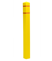 Yellow Square Post Bollard Cover with Red Contrast Stripe - Fits 55"H x 4.5"Dia. Post