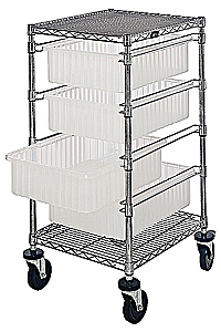 Bin Cart w/ 4 Sliding Clear View Dividable Grid Containers - 45"H