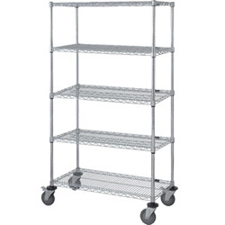 Mobile Wire Shelving, 5 Shelves, 18"W x 48"L x 69"H